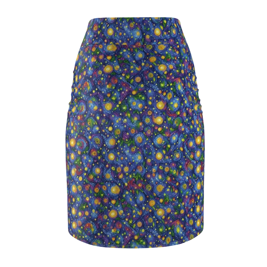 Cobalt Star Garden on Pencil Skirt — Back