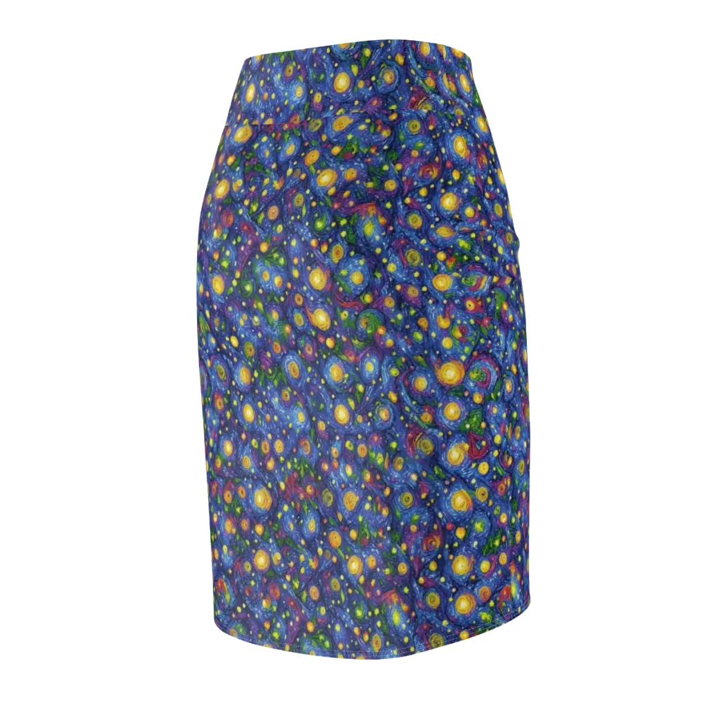 Cobalt Star Garden on Pencil Skirt — Back Side