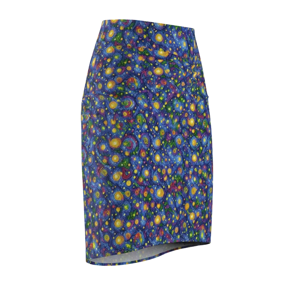 Cobalt Star Garden on Pencil Skirt — Front Side