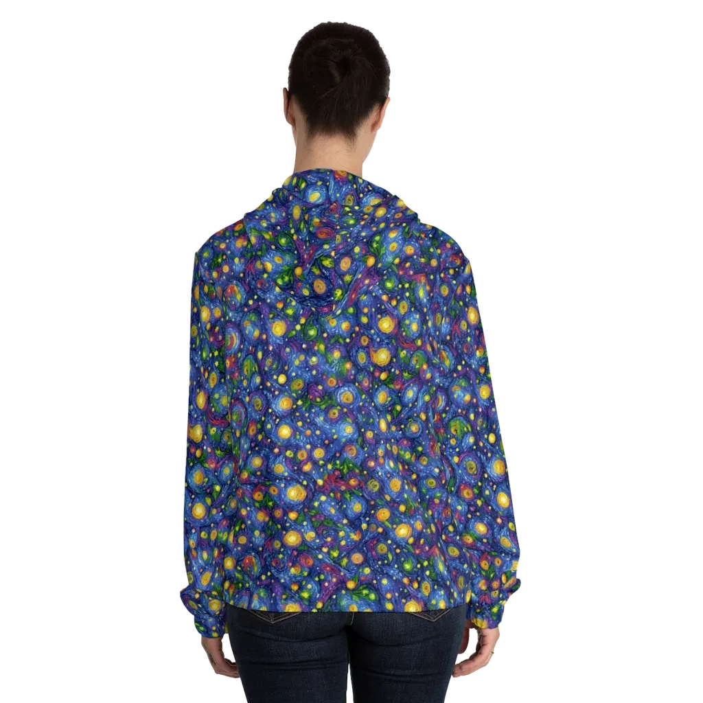 Cobalt Star Garden on Women's Full-Zip Hoodie — Back On Person