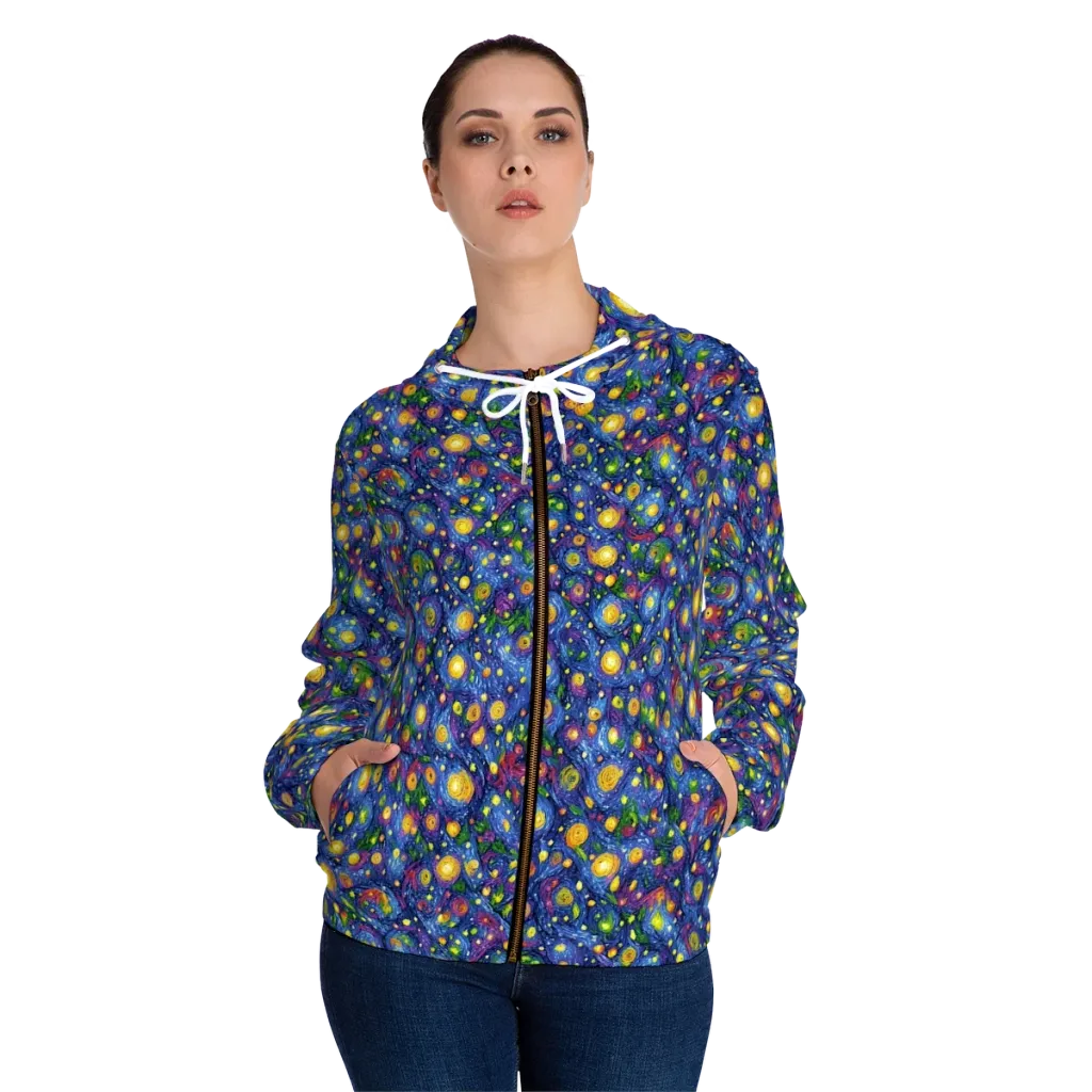 Cobalt Star Garden on Women's Full-Zip Hoodie — Front On Person