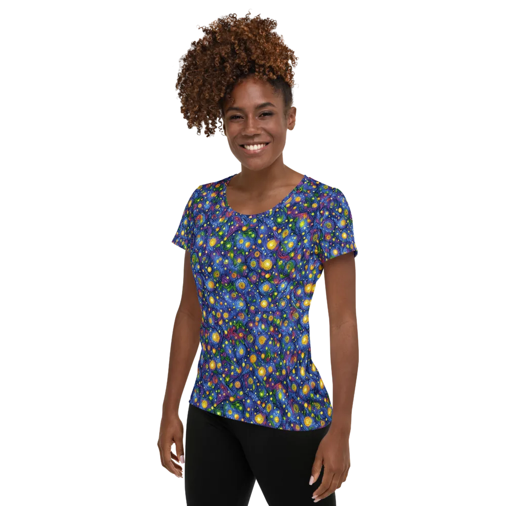Cobalt Star Garden on Women's Athletic T-Shirt — Left