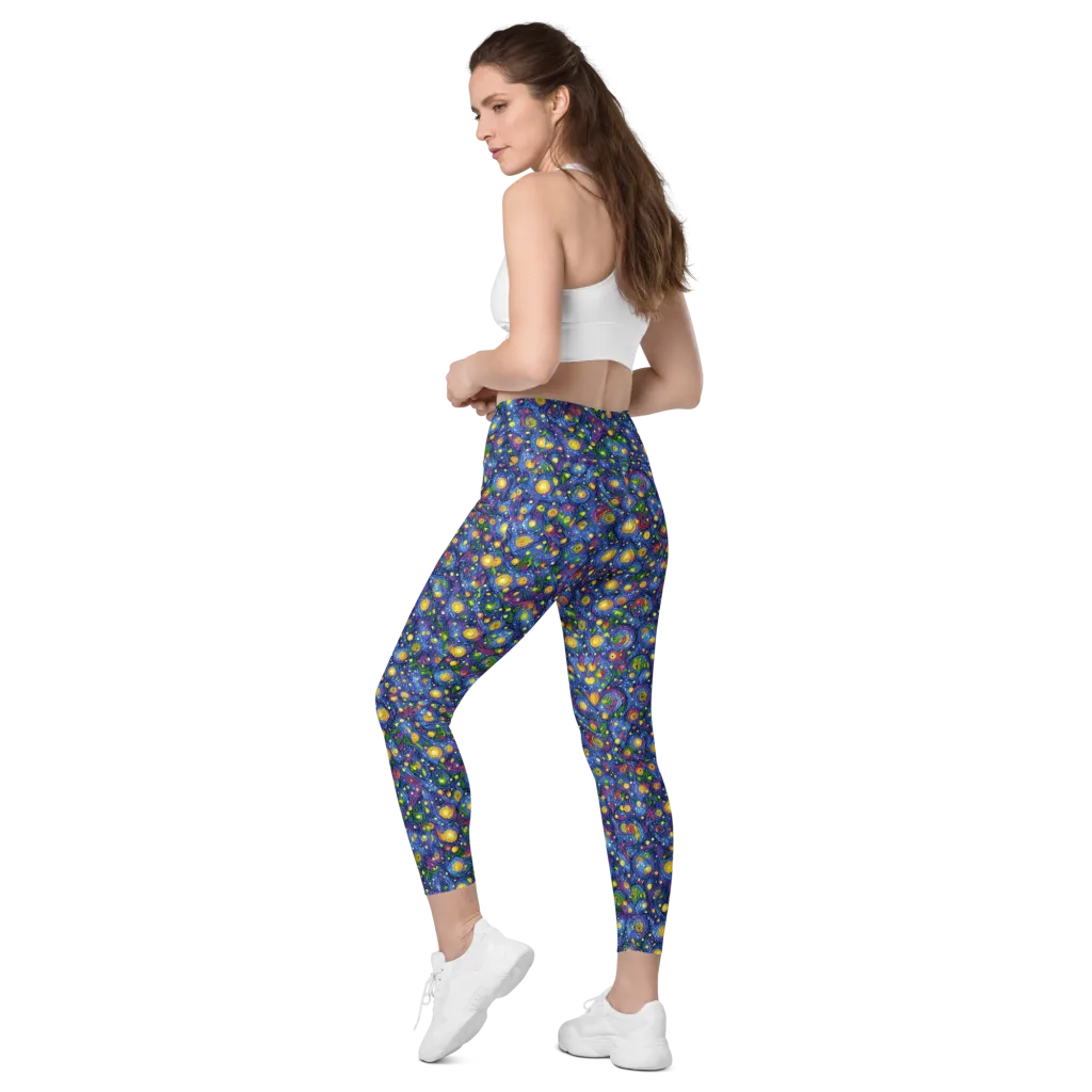 Cobalt Star Garden on Leggings with Pockets — Left Back