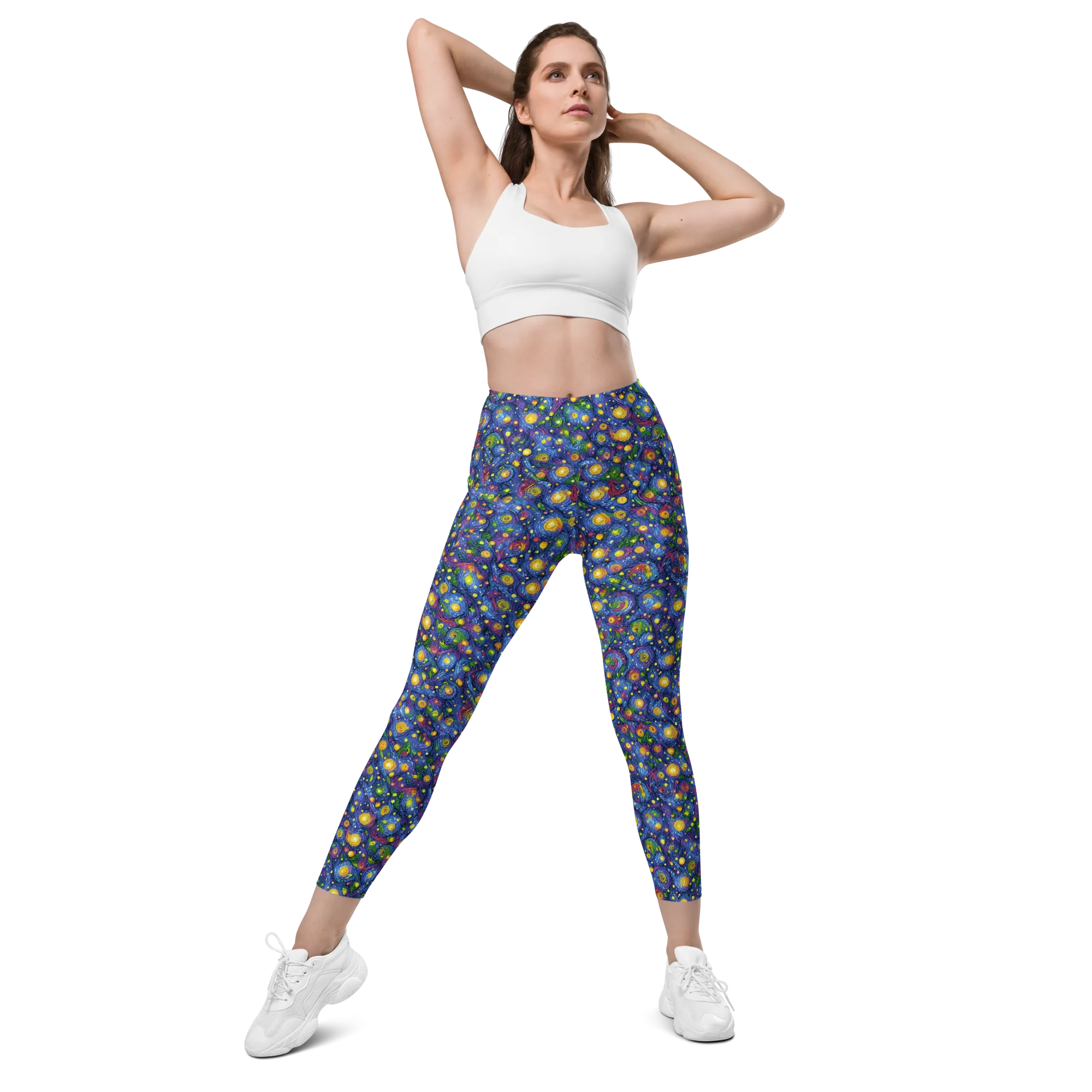 Cobalt Star Garden on Leggings with Pockets — Front