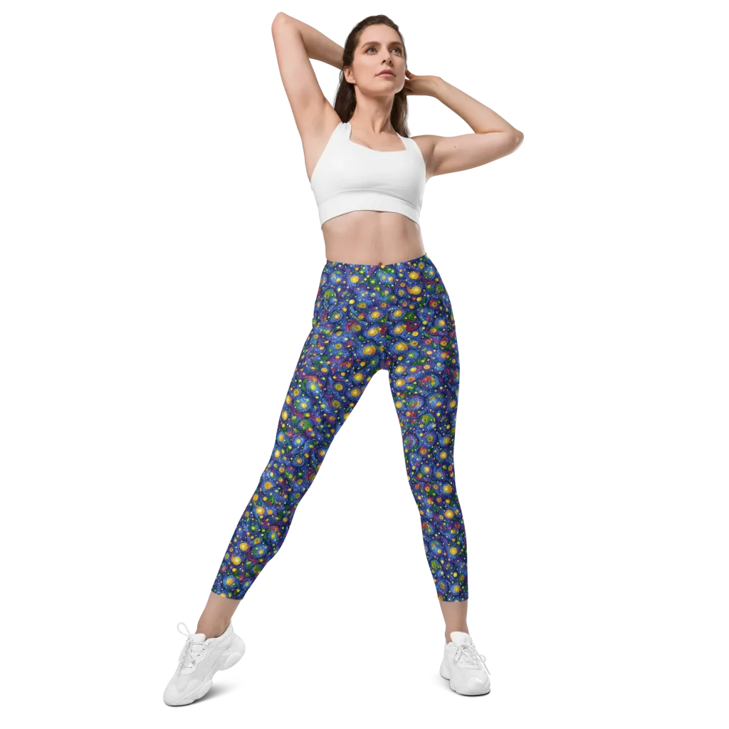 Cobalt Star Garden on Leggings with Pockets — Front
