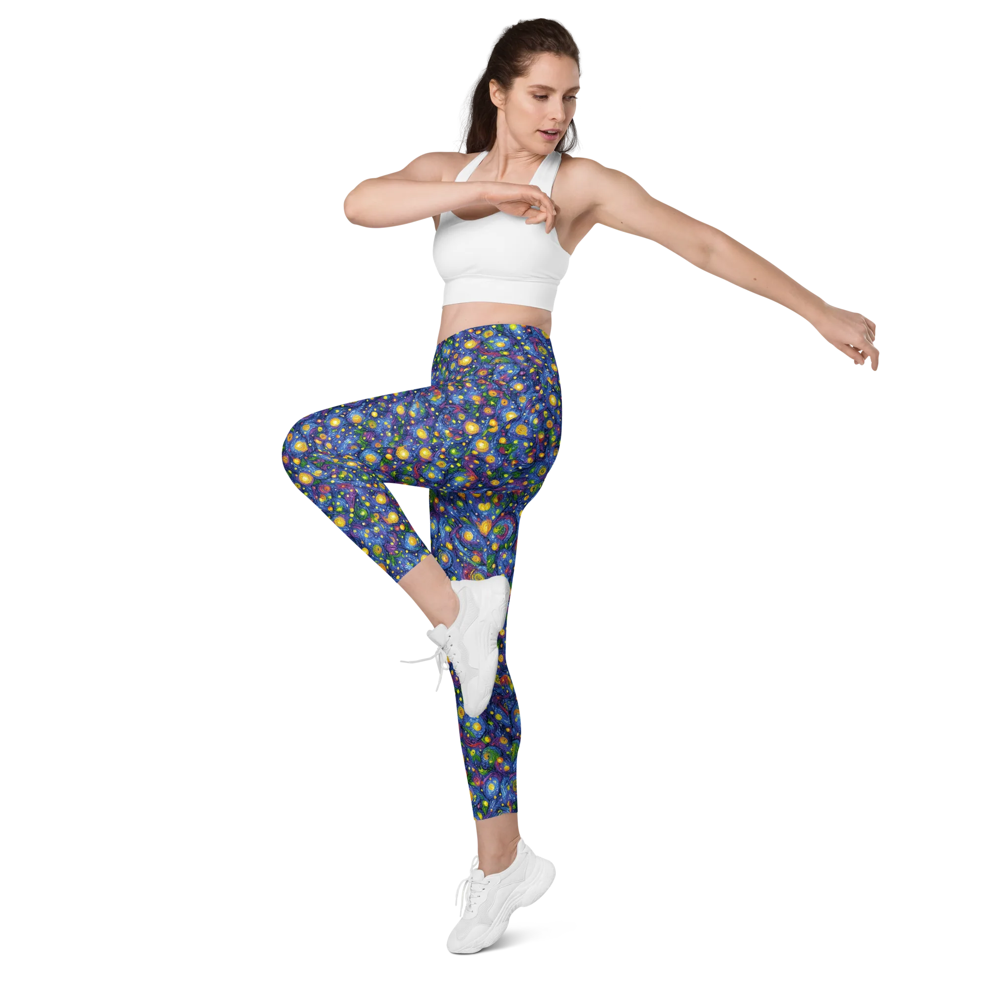 Cobalt Star Garden on Leggings with Pockets — Left Front