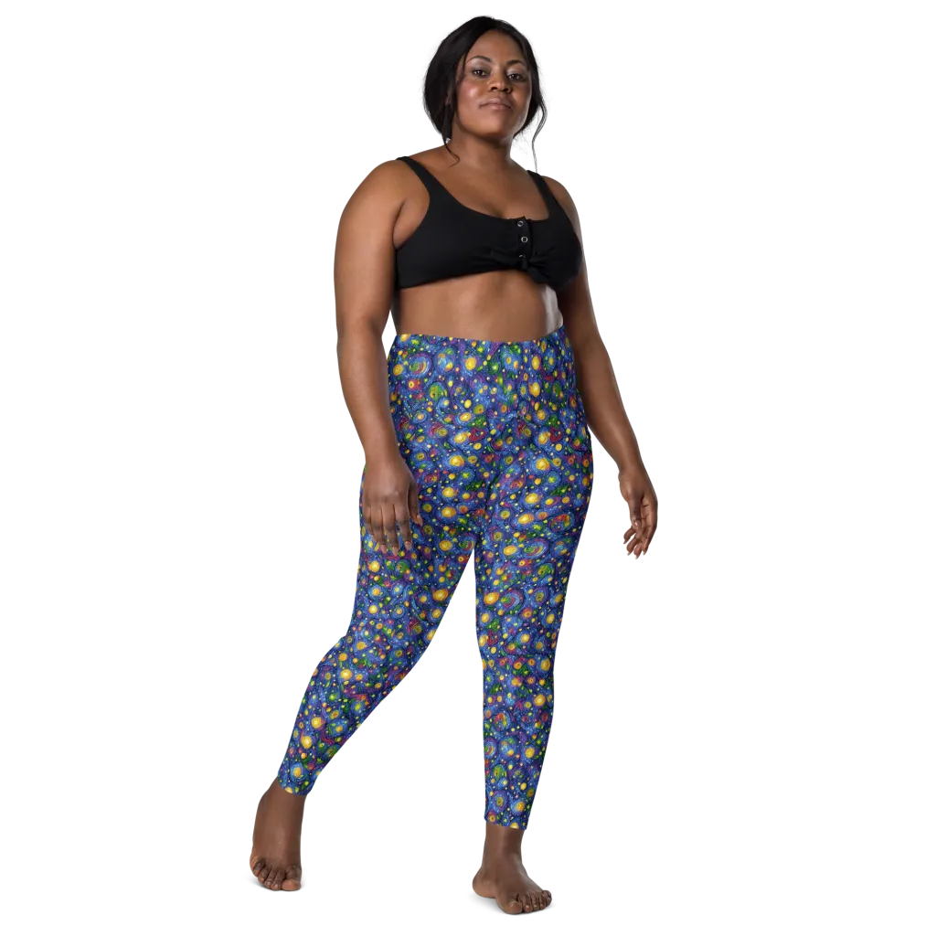 Cobalt Star Garden on Leggings with Pockets — Front