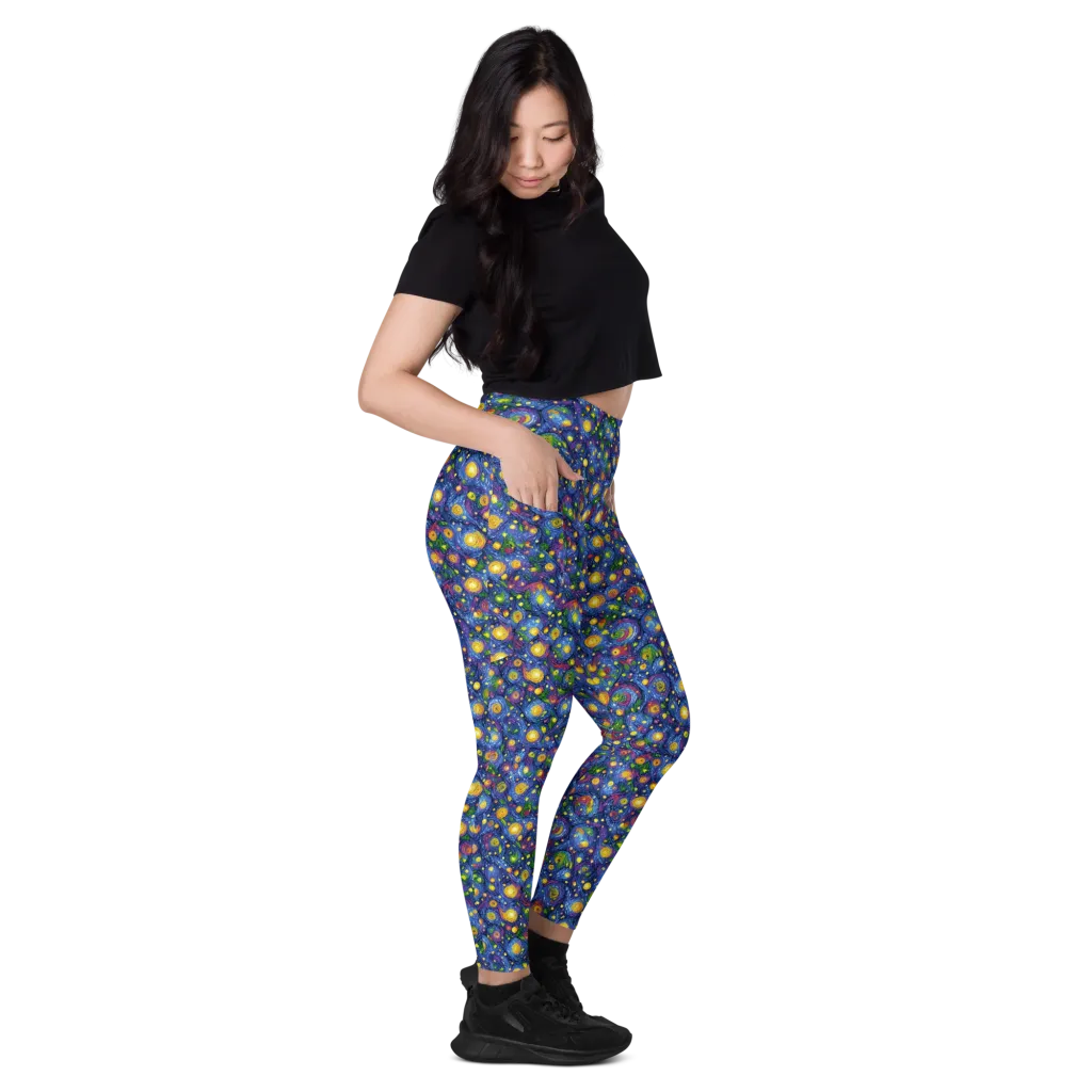 Cobalt Star Garden on Leggings with Pockets — Right