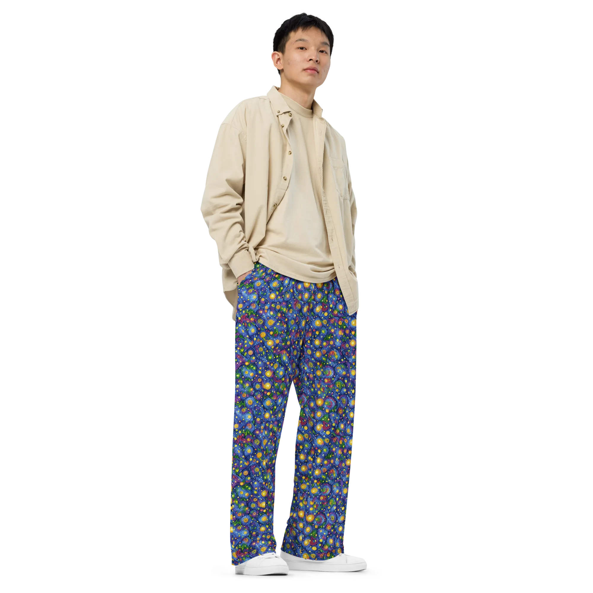 Cobalt Star Garden on Wide-Leg Pants — Right Front