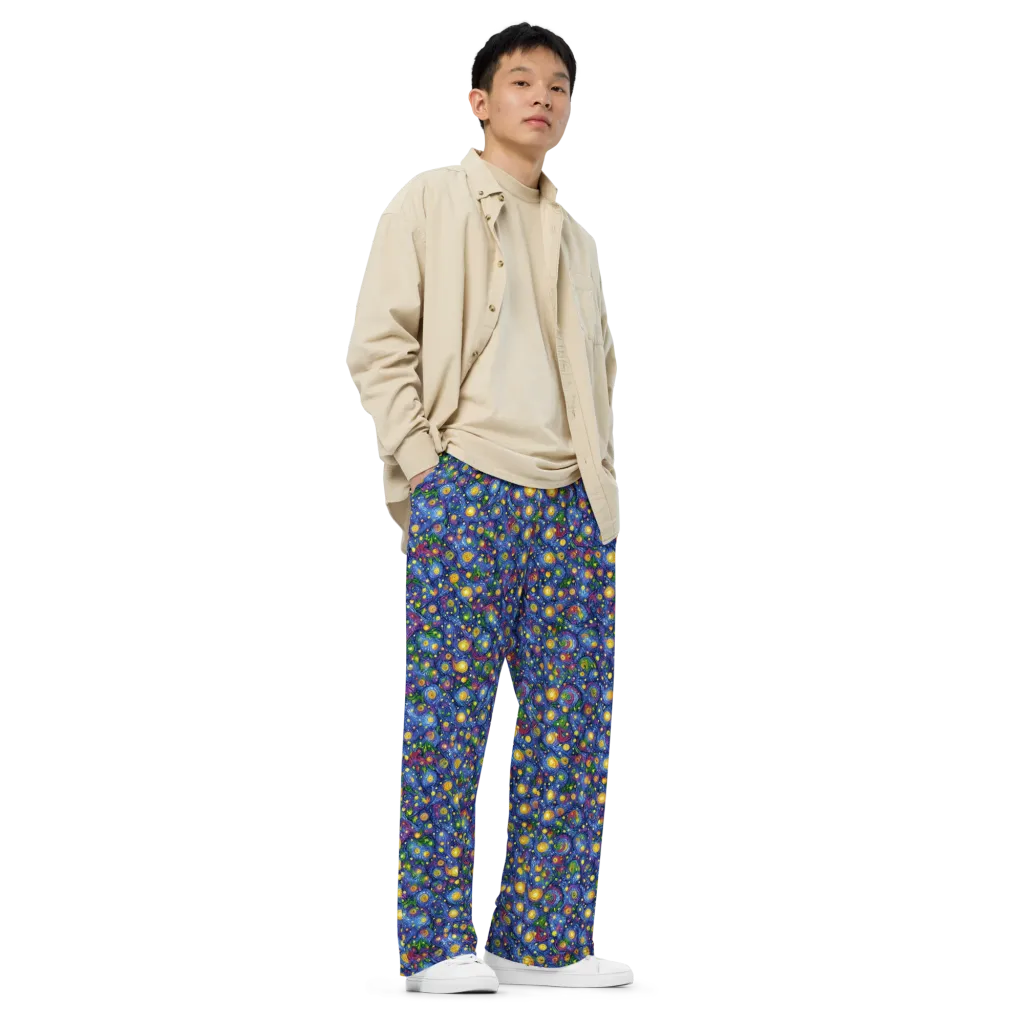 Cobalt Star Garden on Wide-Leg Pants — Right Front