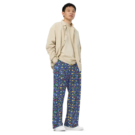 Cobalt Star Garden on a Wide-Leg Pants