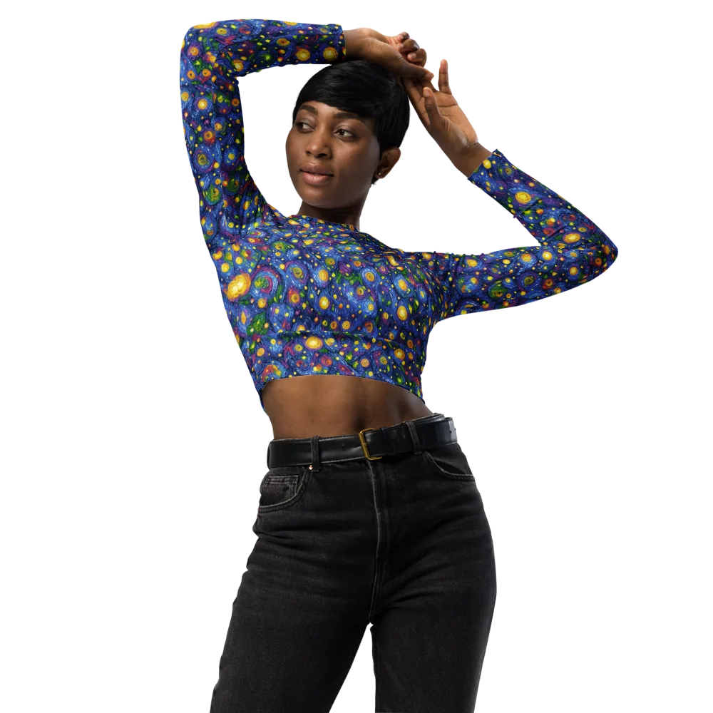 Cobalt Star Garden on Long Sleeve Crop Top — Front