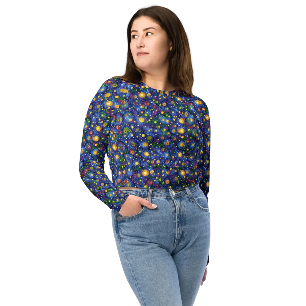 Cobalt Star Garden on Long Sleeve Crop Top — Front