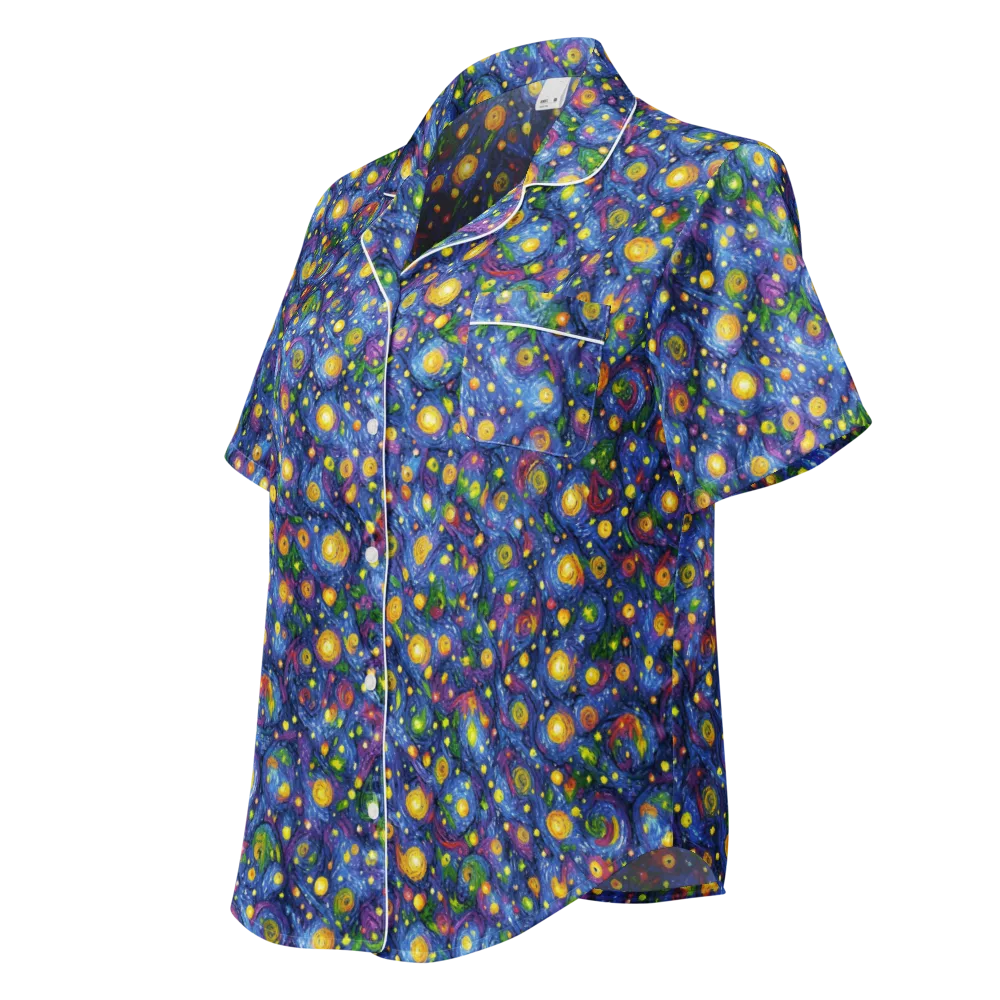Cobalt Star Garden on Women's Short Sleeve Pajama Top — Left Front