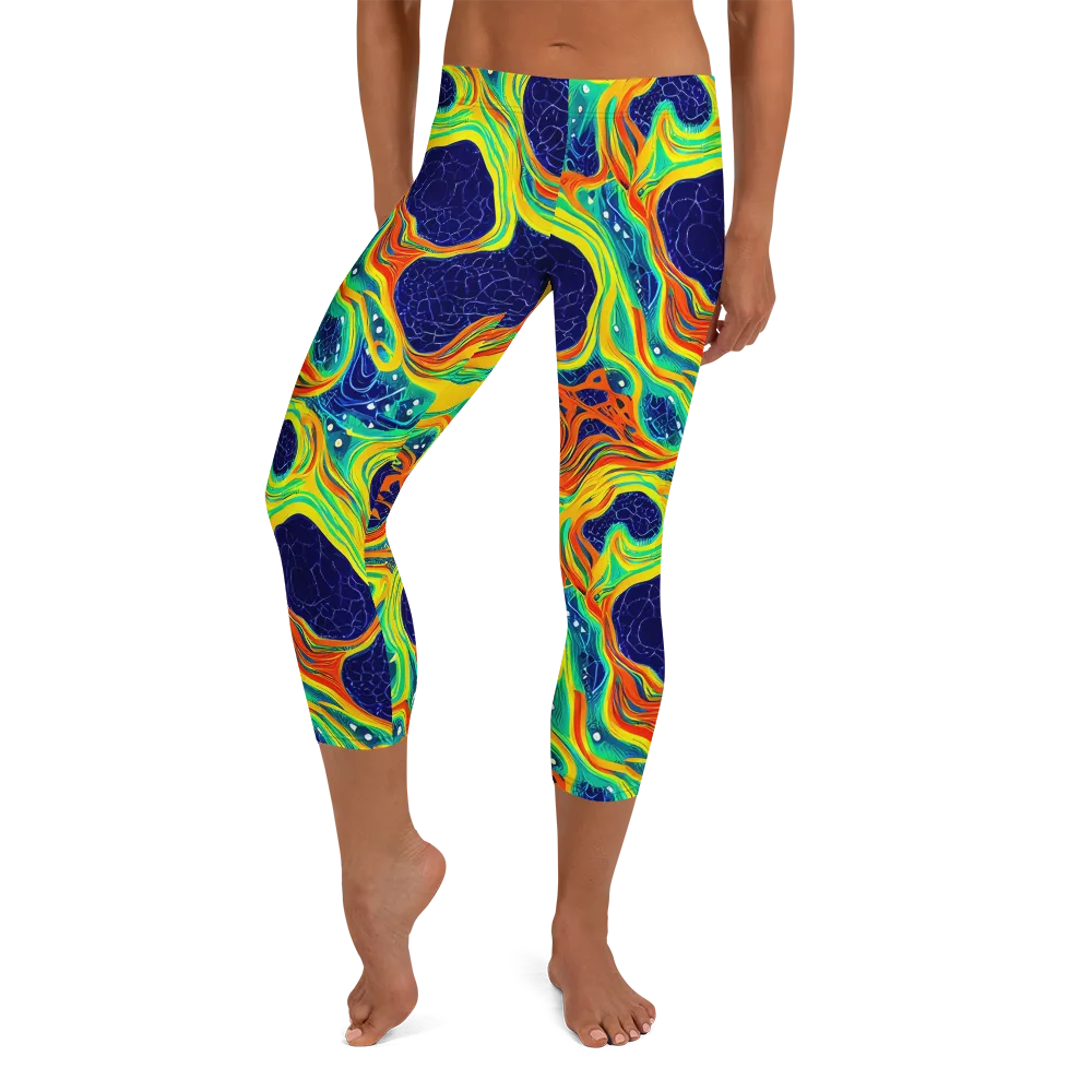 Chromatic Coral on Capri Leggings — Front
