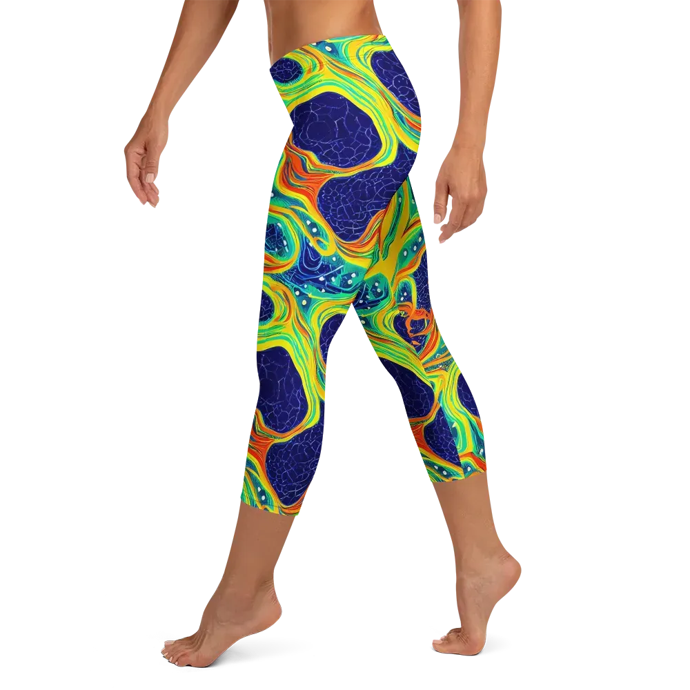 Chromatic Coral on Capri Leggings — Left