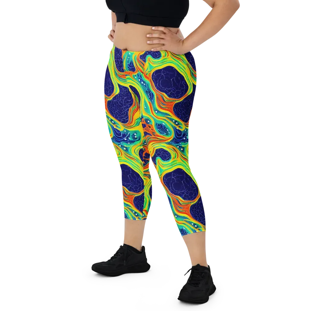 Chromatic Coral on Capri Leggings — Front