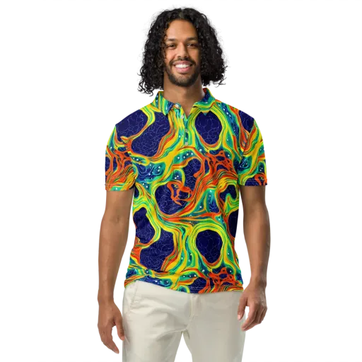 Chromatic Coral on a Men's Slim Fit Polo Shirt