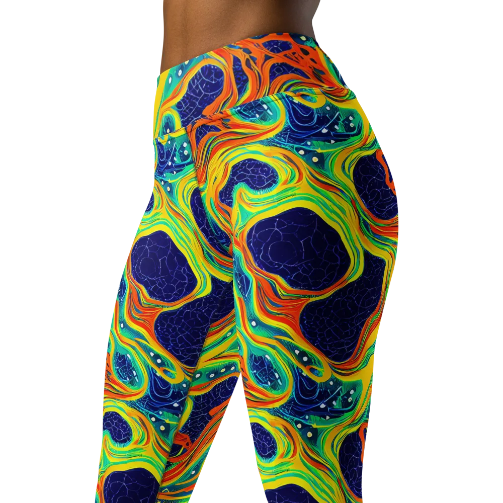 Chromatic Coral on Yoga Leggings — Left Front