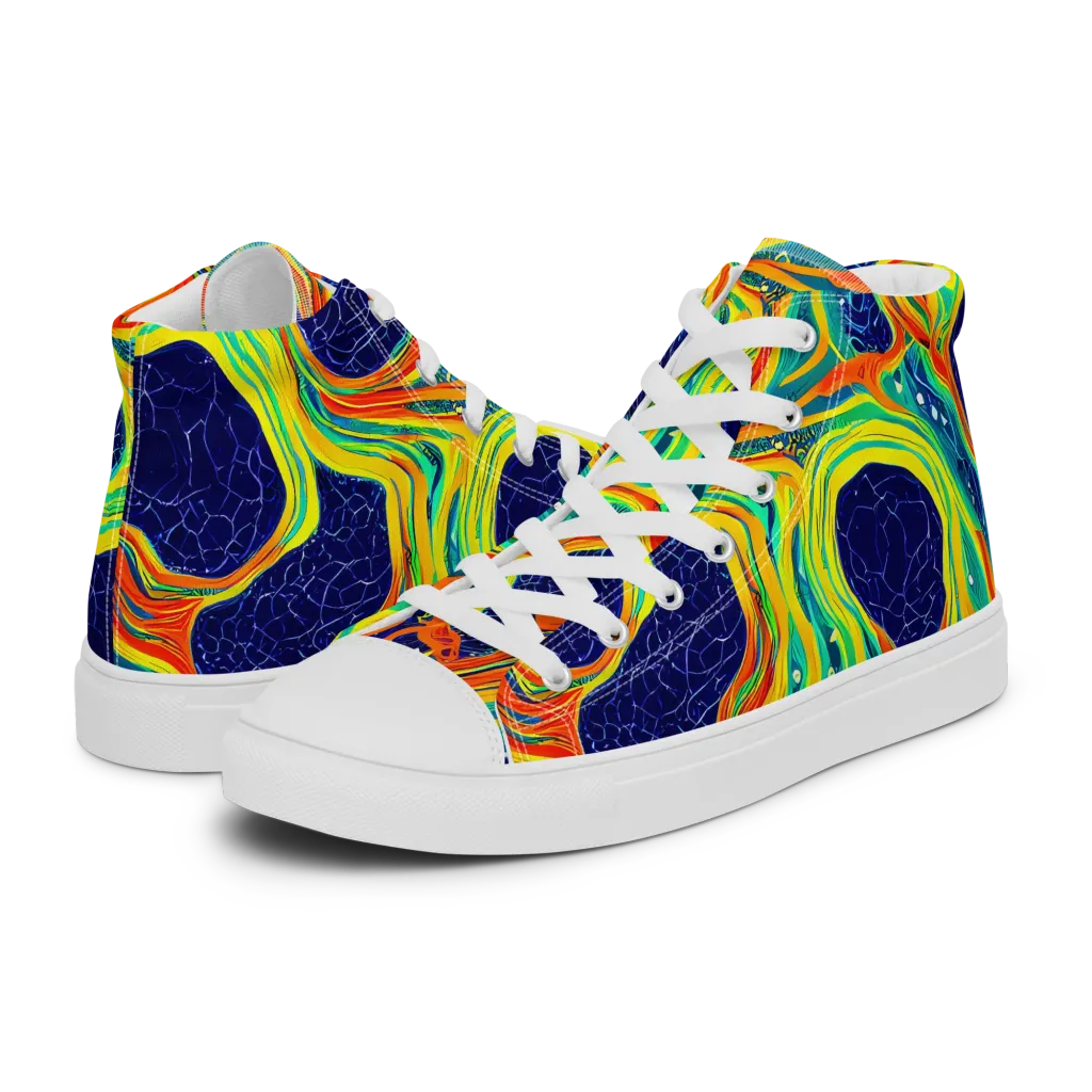 Chromatic Coral on Men's High Top Canvas Shoes — Left