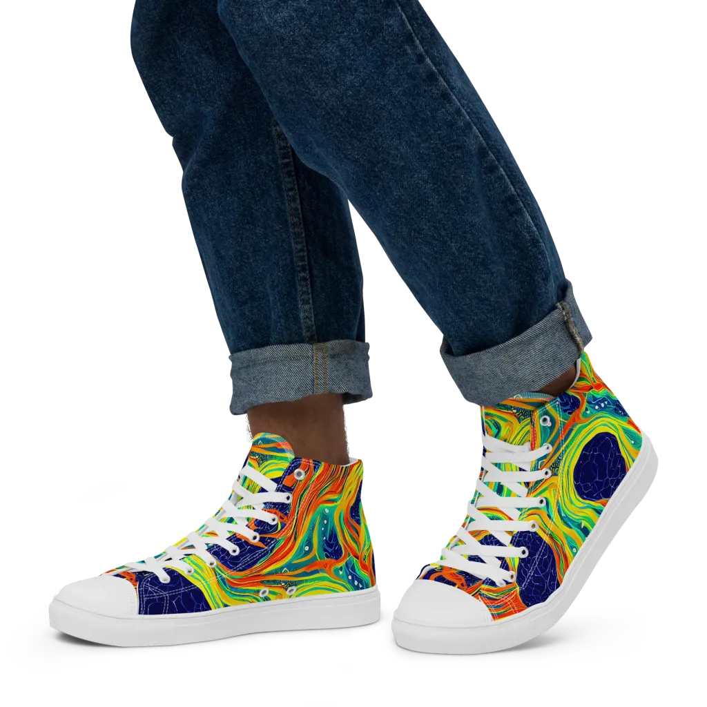 Chromatic Coral on Men's High Top Canvas Shoes — Left