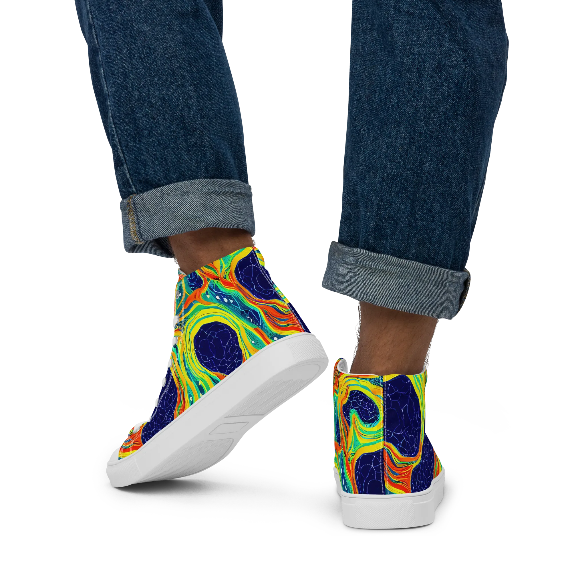 Chromatic Coral on Men's High Top Canvas Shoes — Back