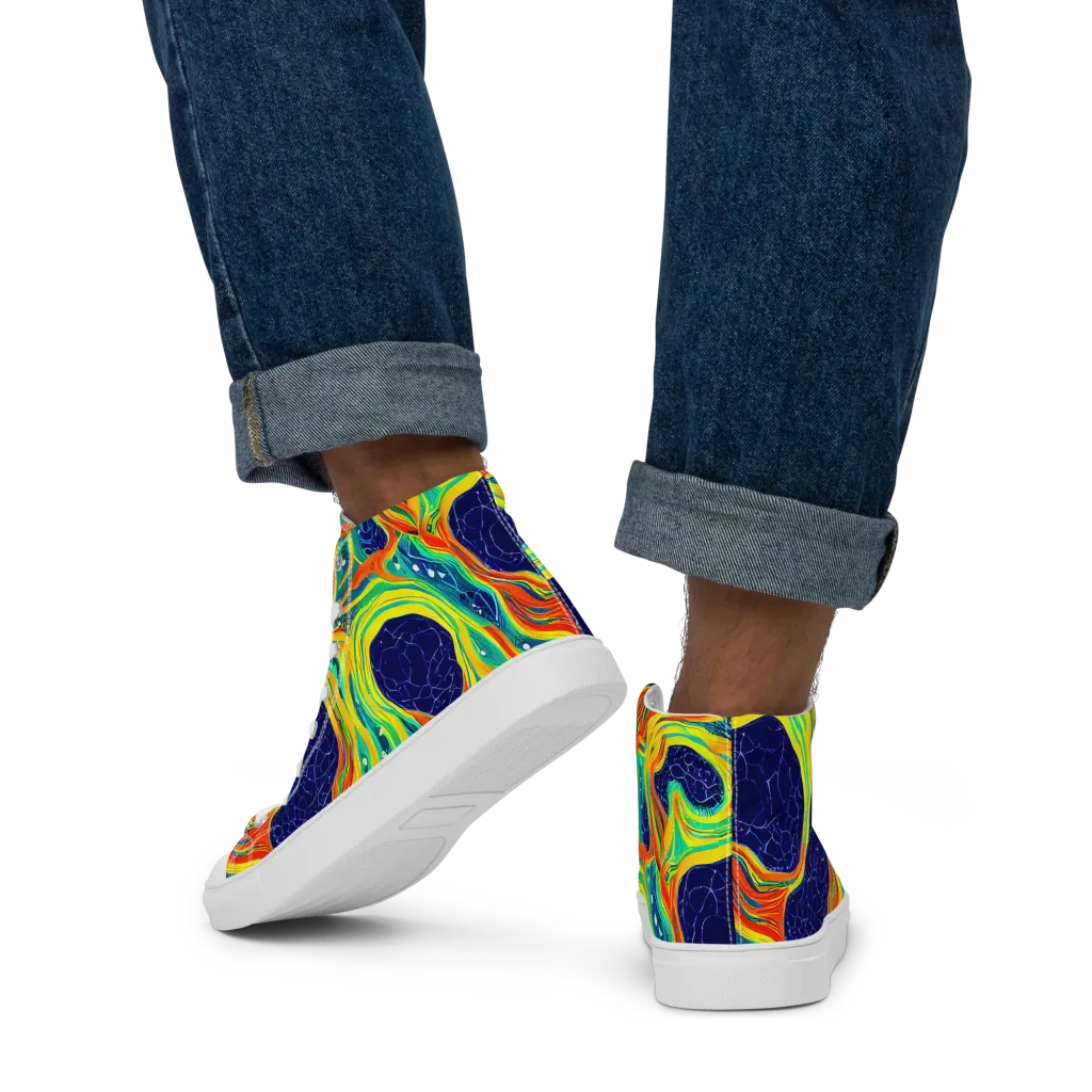 Chromatic Coral on Men's High Top Canvas Shoes — Back