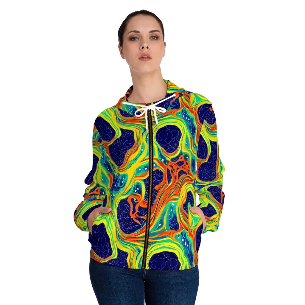 Chromatic Coral on Women's Full-Zip Hoodie — Front On Person