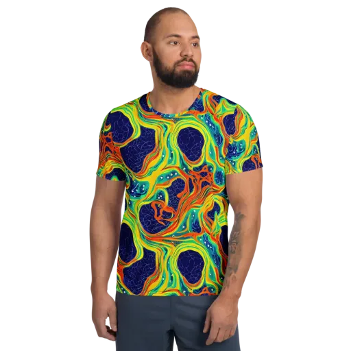 Chromatic Coral on a Men's Athletic T-Shirt