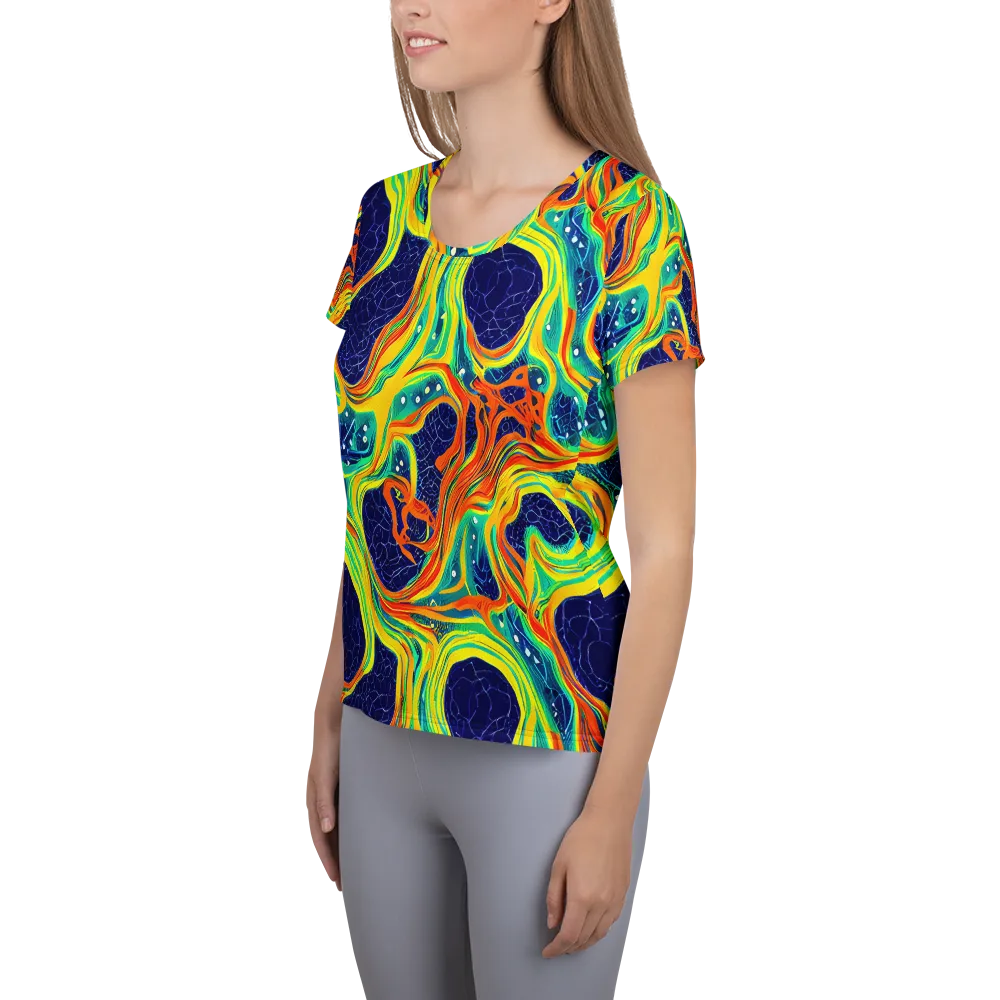 Chromatic Coral on Women's Athletic T-Shirt — Left