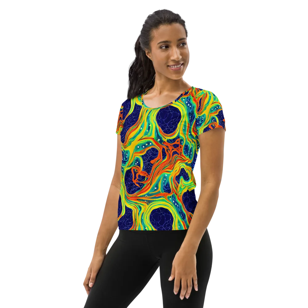 Chromatic Coral on Women's Athletic T-Shirt — Left