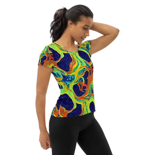 Chromatic Coral on a Women's Athletic T-Shirt