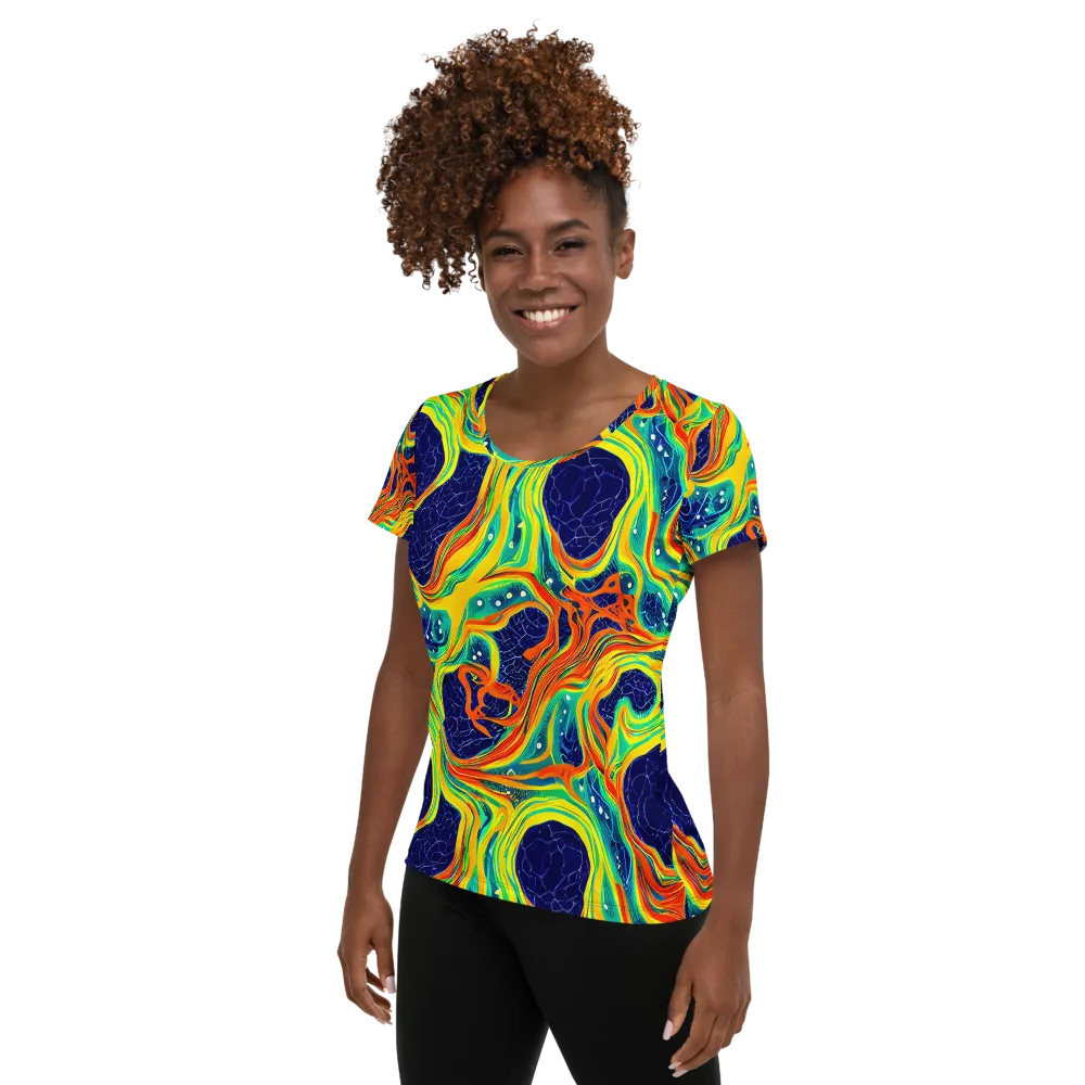 Chromatic Coral on Women's Athletic T-Shirt — Left
