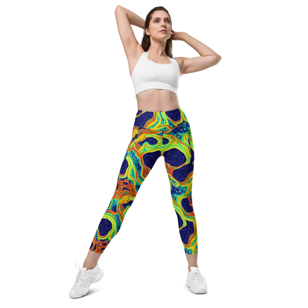 Chromatic Coral on Leggings with Pockets — Front