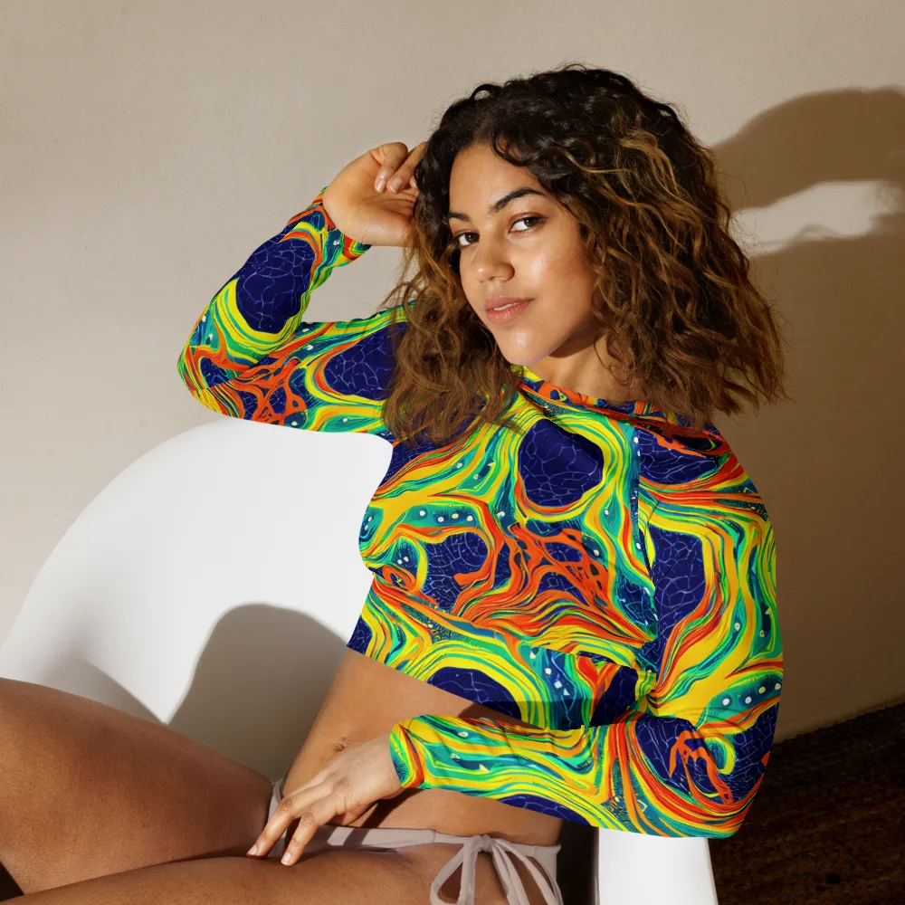 Chromatic Coral on Long Sleeve Crop Top — Left Front