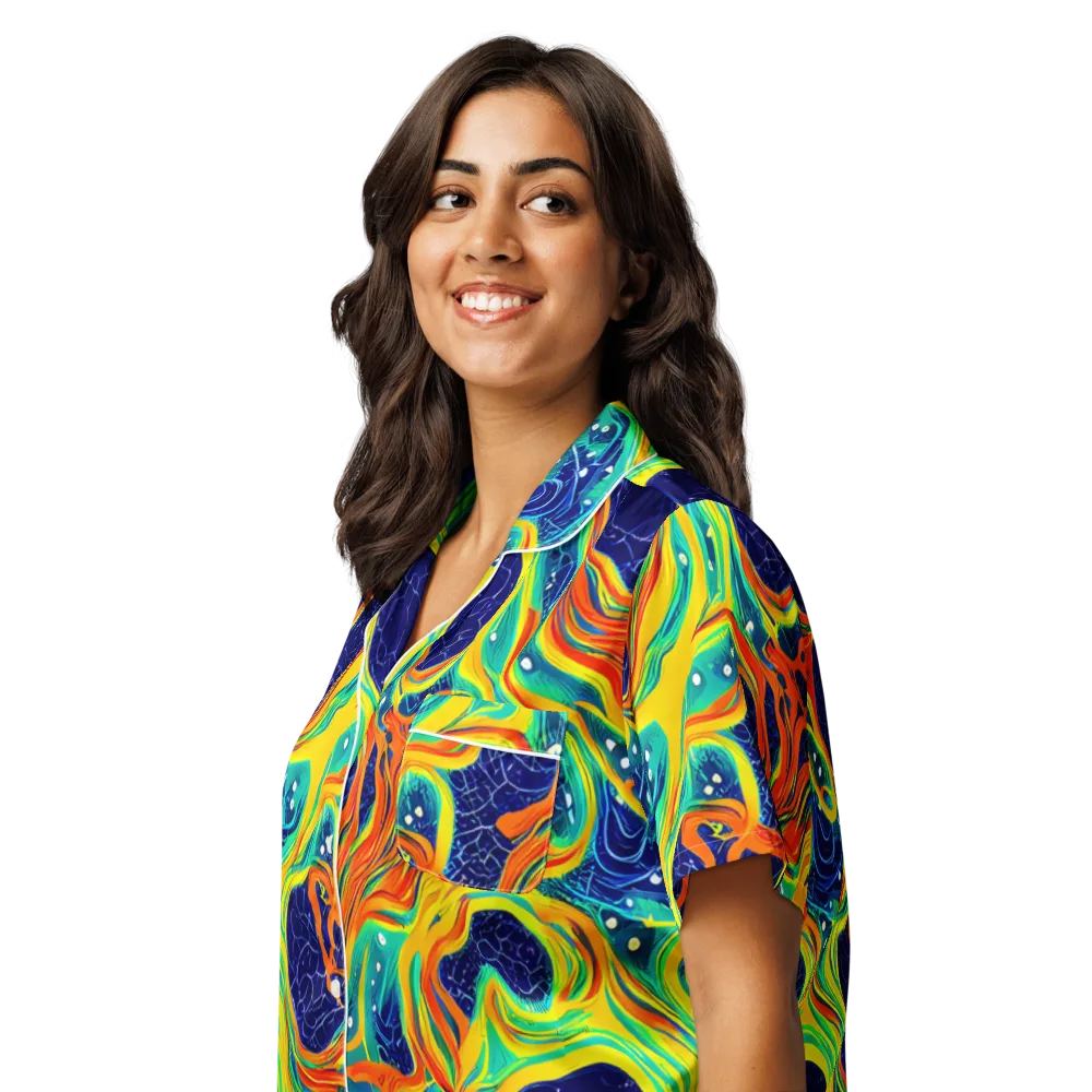 Chromatic Coral on Women's Short Sleeve Pajama Top — Left Front