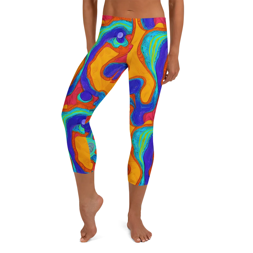 Tangerine Vortex on Capri Leggings — Front