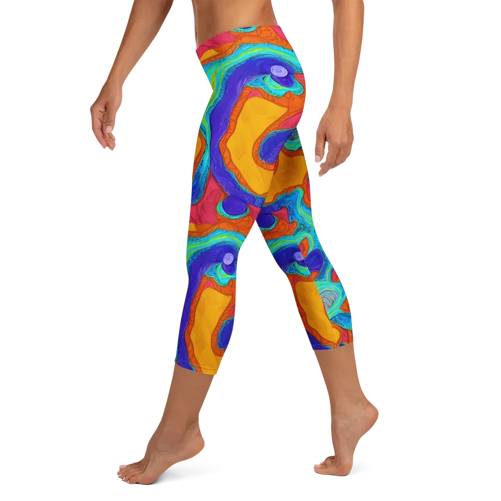 Tangerine Vortex on Capri Leggings — Left