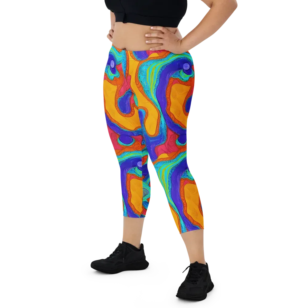 Tangerine Vortex on Capri Leggings — Front