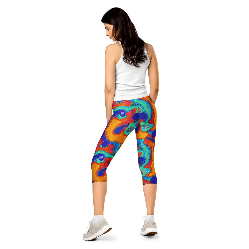 Tangerine Vortex on Capri Leggings — Back