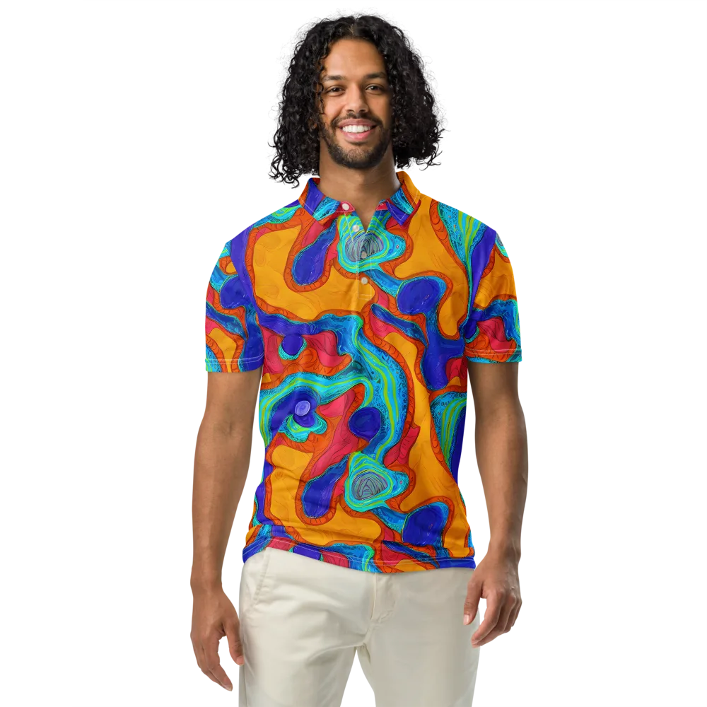 Tangerine Vortex on Men's Slim Fit Polo Shirt — Front