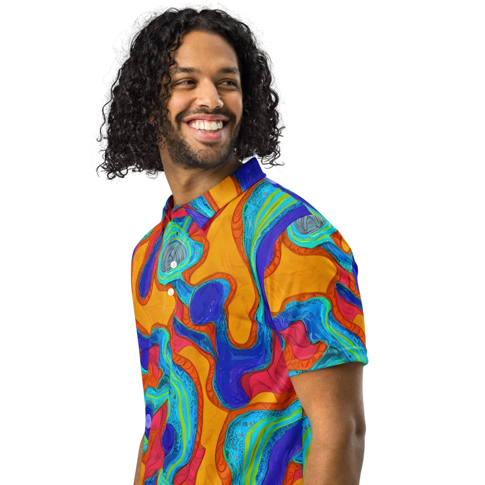 Tangerine Vortex on Men's Slim Fit Polo Shirt — Left Front