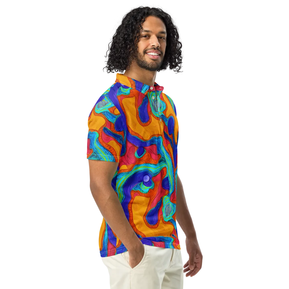 Tangerine Vortex on Men's Slim Fit Polo Shirt — Right Front