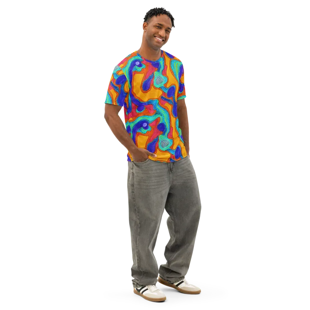 Tangerine Vortex on Men's Cotton Crew Neck T-Shirt — Right Front