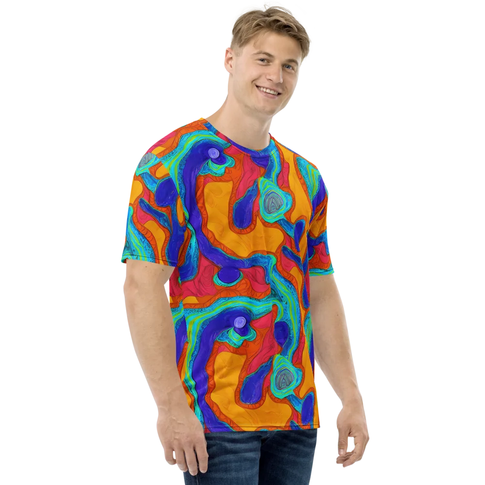 Tangerine Vortex on Men's Crew Neck T-Shirt — Right