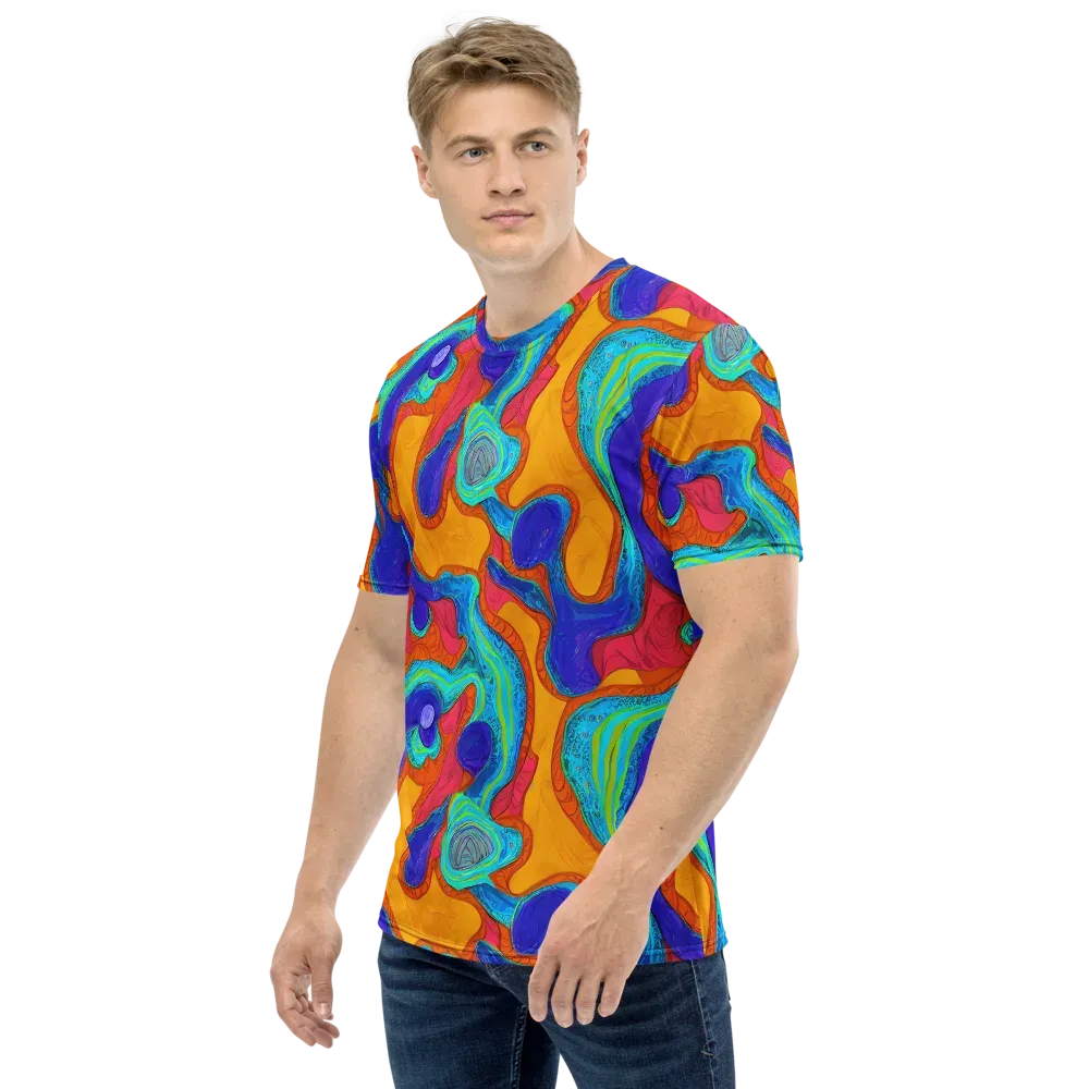Tangerine Vortex on Men's Crew Neck T-Shirt — Left
