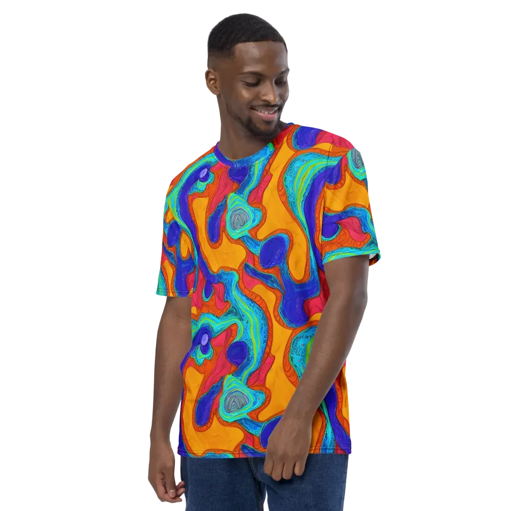 Tangerine Vortex on Men's Crew Neck T-Shirt — Left