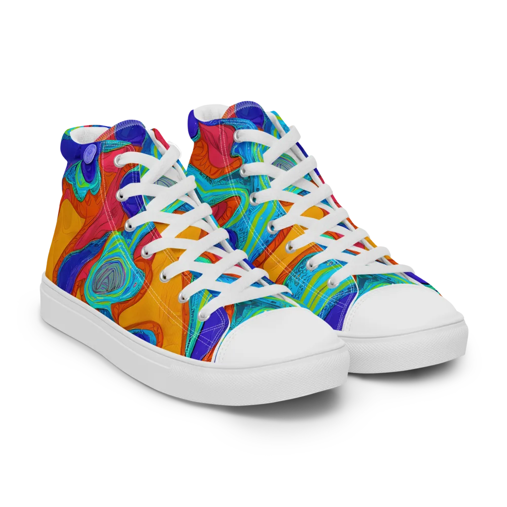Tangerine Vortex on Men's High Top Canvas Shoes — Right Front