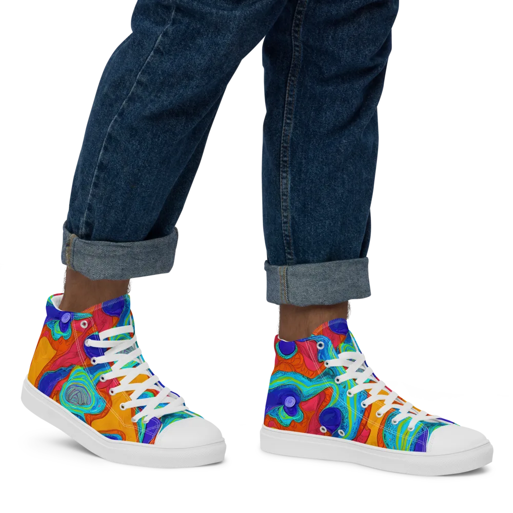 Tangerine Vortex on Men's High Top Canvas Shoes — Right