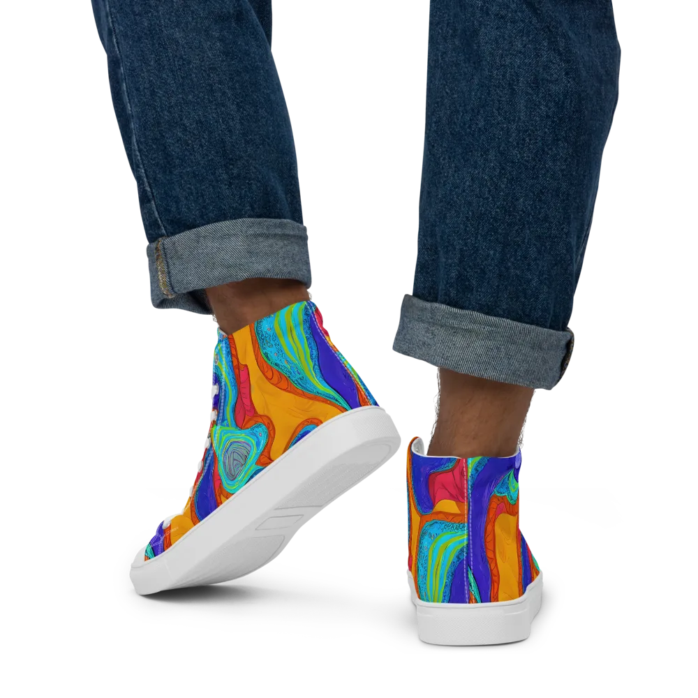 Tangerine Vortex on Men's High Top Canvas Shoes — Back